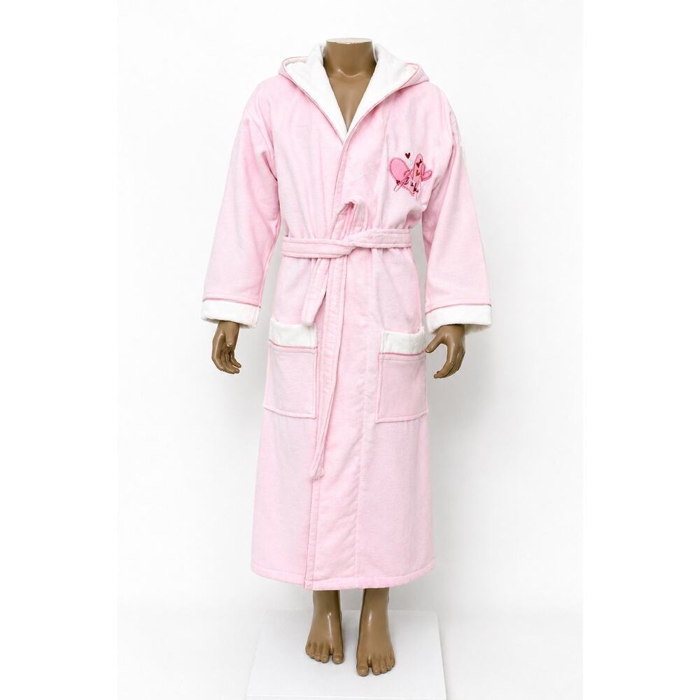 Kids Pink Bathrobe 100% Cotton Hooded Soft Lined Robe Cozy 7-9Y - Picture 3 of 6